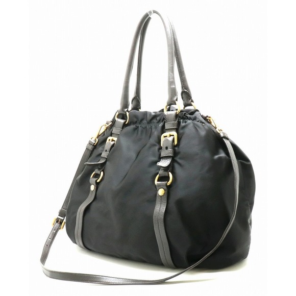 Prada Jacquard Leather Nero Nylon Tote Black Shoulder 2WAY - Picture 1 of 9